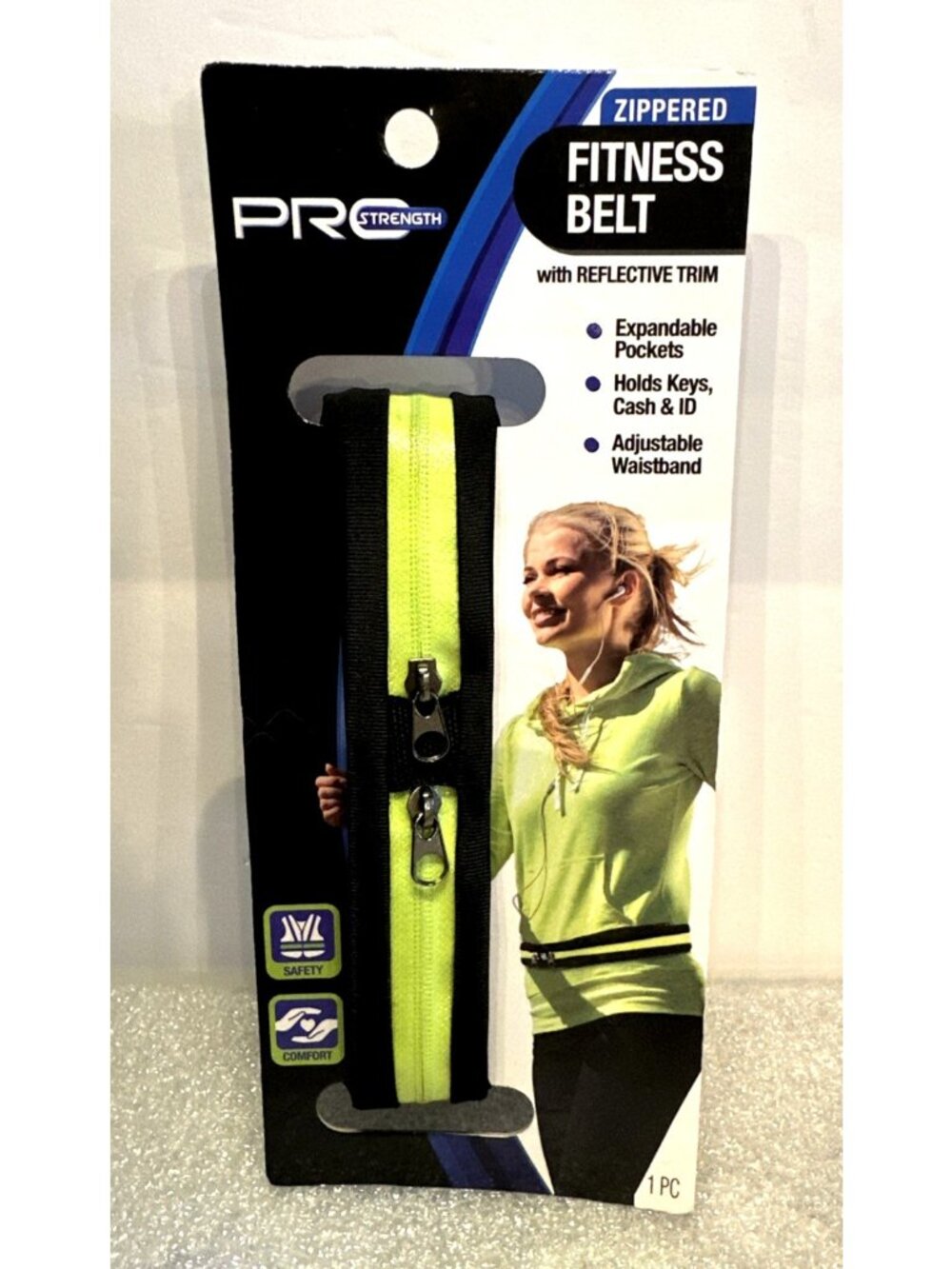 Zippered Fitness Belt Reflective Trim Expandable Pockets & Adjustable Waistband